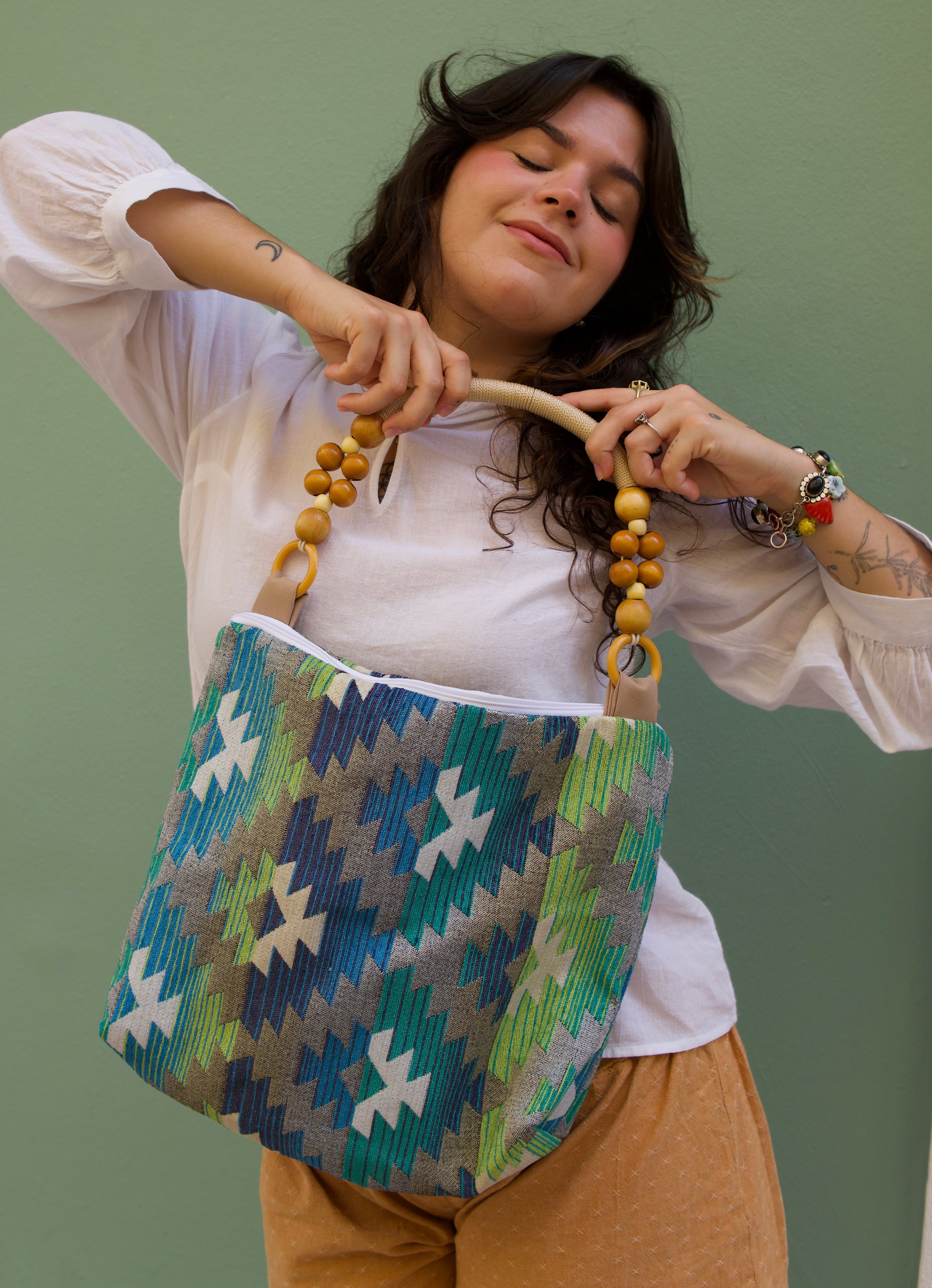 Handmade bag, Maya blue.