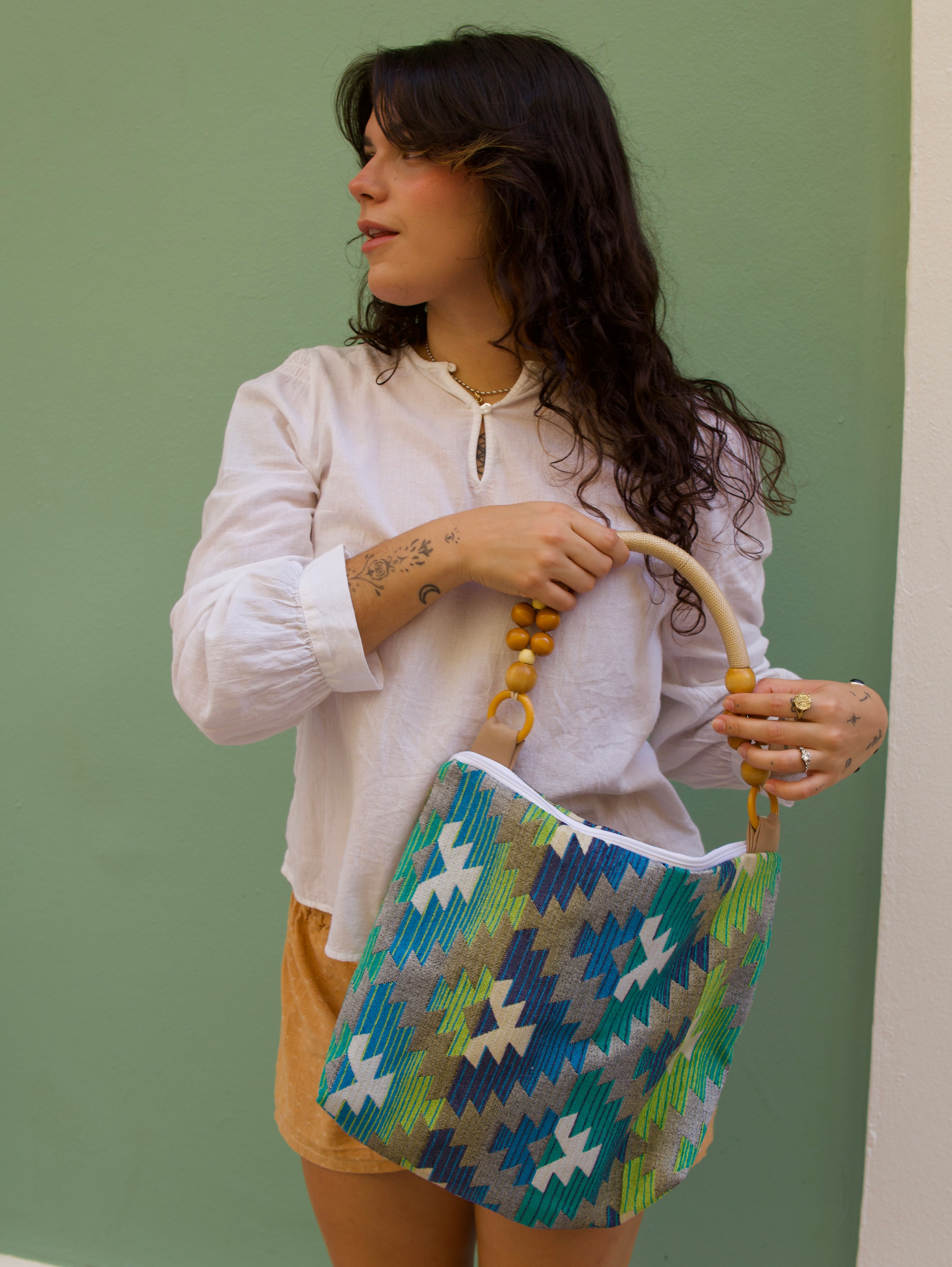 Handmade bag, Maya blue.