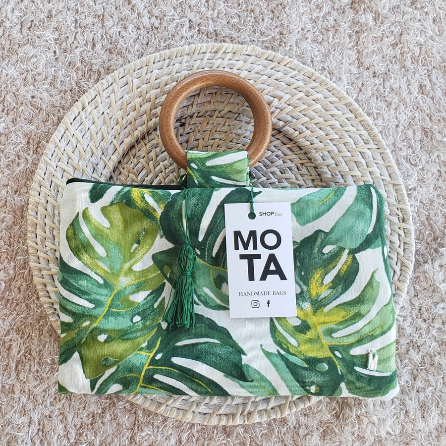 Handmade bag, Tropical leaves.