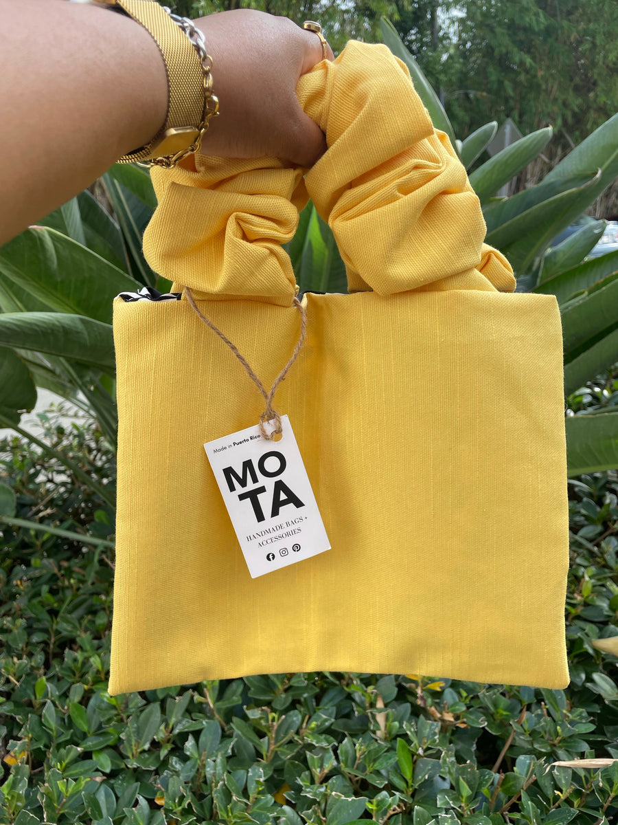 Scrunchie-Tasche, Farbe Gelb.