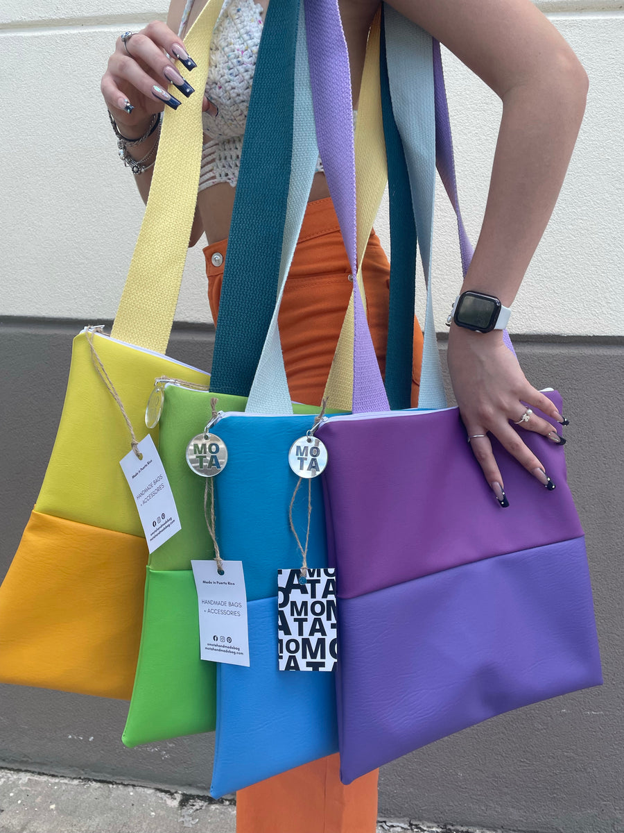 Cross-tote bag, Color block custom.