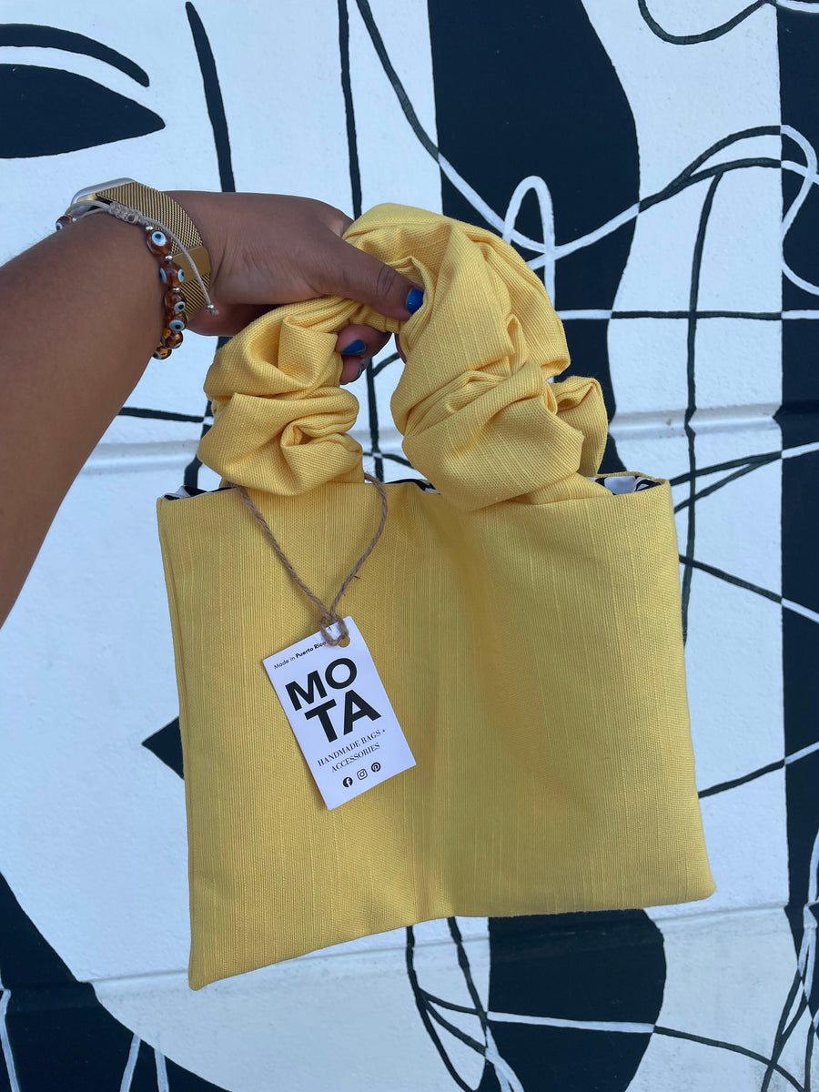 Scrunchie-Tasche, Farbe Gelb.