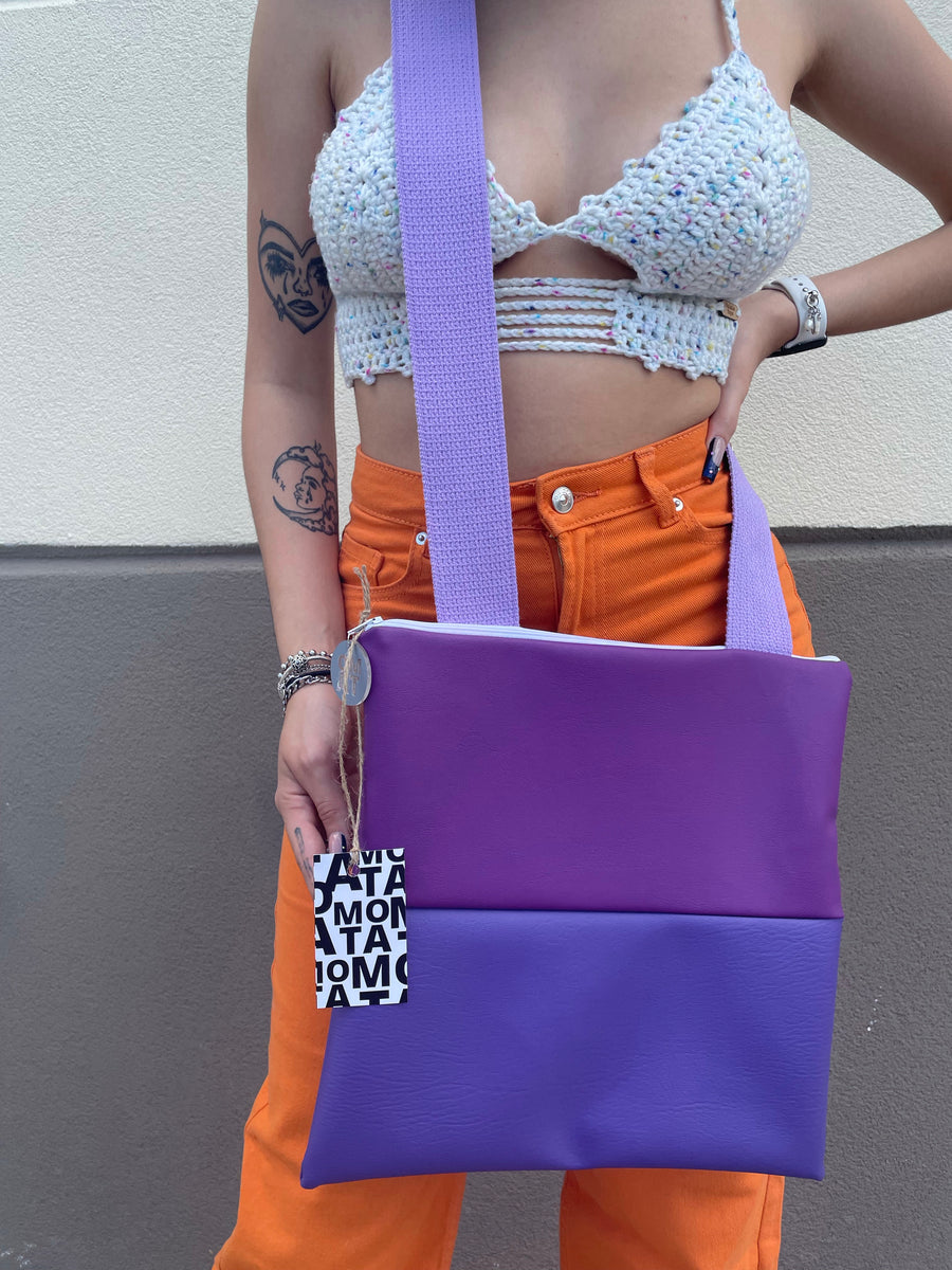 Cross-tote bag, Color block violet.